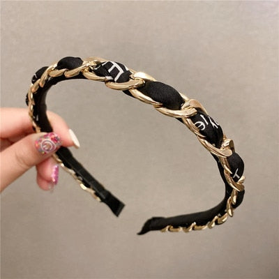 sengpan Slim Narrow Headband For Women Girl PU Leather Chains 5 Simple Camellia Hair Band Accessories Korean New Wholesale Office Gift