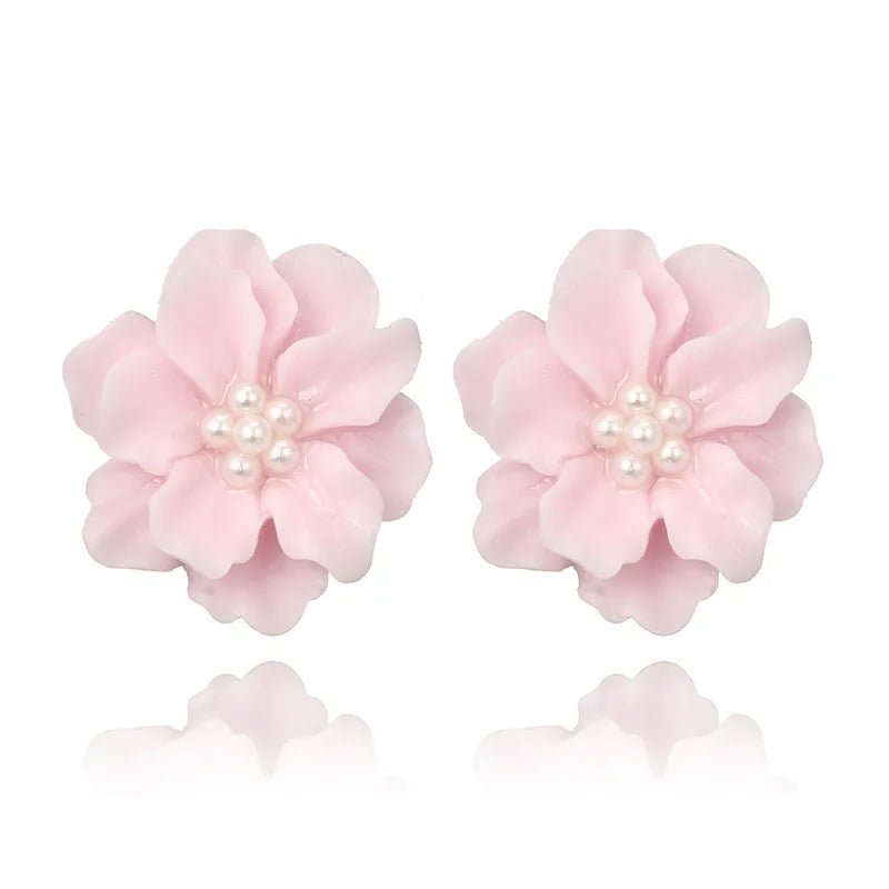 Lianfudai Sexy Woman Black Flower Earrings Party Club Accessories Ear Stud Earrings Fashion Jewelry Korean Pearl Earrings Moda Mujer 2024