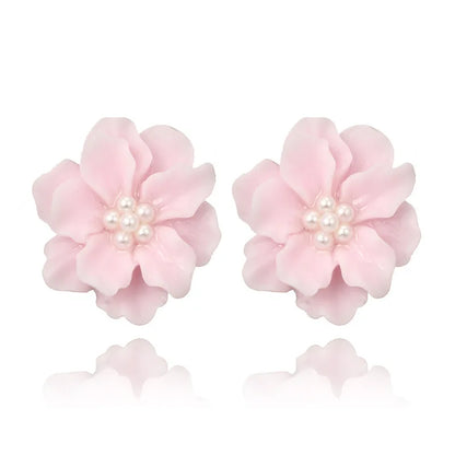 Lianfudai Sexy Woman Black Flower Earrings Party Club Accessories Ear Stud Earrings Fashion Jewelry Korean Pearl Earrings Moda Mujer 2024