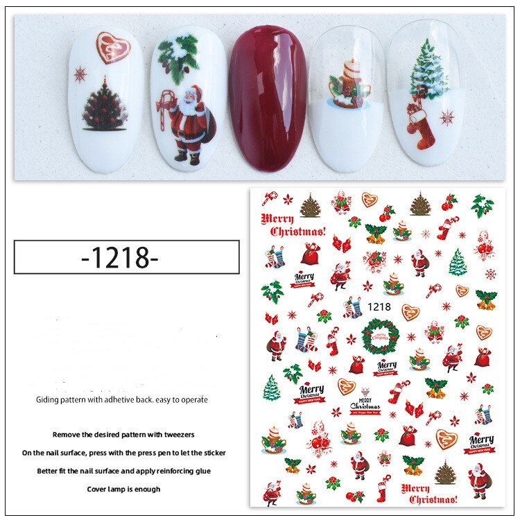 sengpan New Christmas Nail Slider Santa Elk Snowman  New Year Nail Design Big Size Full Cover Water Nail Transfer Cartoon Winter Decal