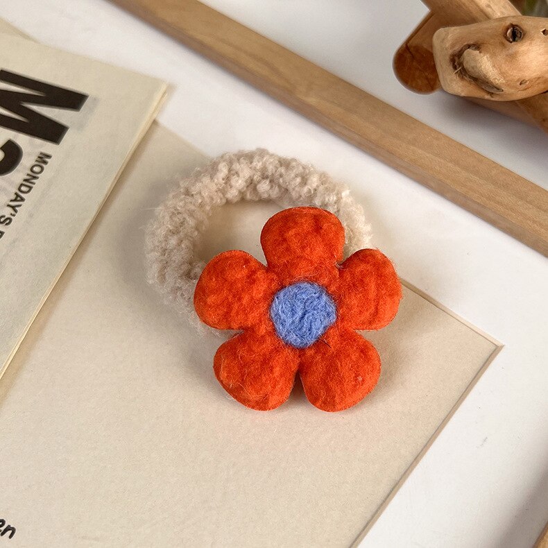 sengpan Winter Colorful Lamb Hair Flower Hair Ring Girl Heart Cute Sweet Hair Accessories Plush Rubber Band for Women Jewelry Gifts