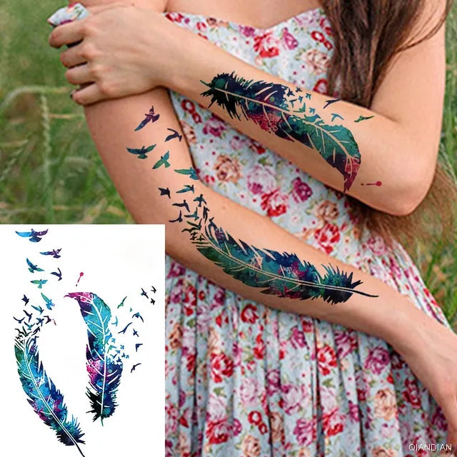 sengpan Black Flower Rose Waterproof Temporary Bird Snake Sexy Body Arm Leg Gem Henna Tattoo Fashion Big Fake Sleeve Sticker