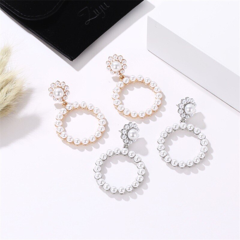 sengpan Christmas gifts for her trend Vintage Round Circle Twist Pearl Earrings for Women  Pendant Drop Earrings Acrylic Crystal Earring Jewelry