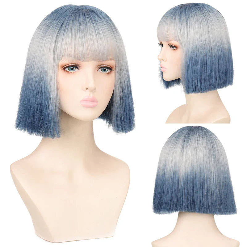 sengpan Women's Short wig Synthetic Short Straight BOb Wigs With Air Bangs Daily Wear Heat-Resistant Wig Cosplay Short Bob Wig