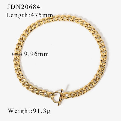 sengpan easter gifts for women  14k Gold Plated Stainless Steel 9.96MM Cuban Chain Necklaces For Women Men OT Stick Buckle Miami Chain Choker Jewelry