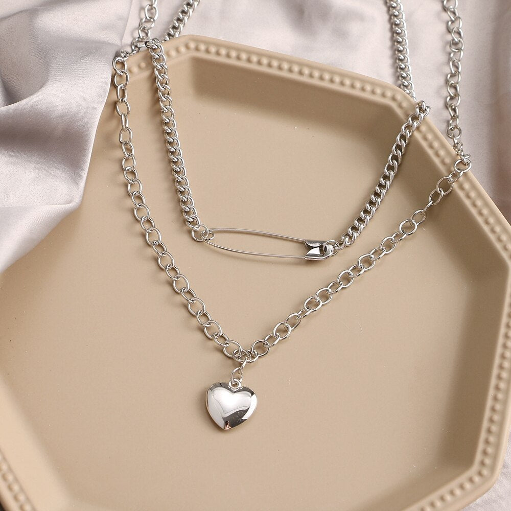 sengpan Christmas gifts ideas Punk Pearl Chain Necklace For Women Butterfly Dog Tag Heart Pendants Necklaces Women's Neck Chain Jewelry On The Neck