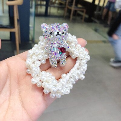 sengpan Women  Scrunchies Hair Ties Elastic Rubber Bands Adult Pearl Bow Knot Bear Animal Fashion Girl Korean Accessories Lady Wholesale