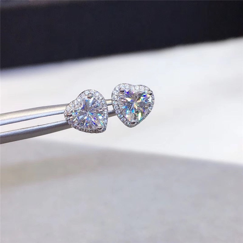 sengpan Stud Earrings For Women 925 Silver Plated Heart Cubic Zirconia Wedding Engagement Promise Bridal Jewelry Drop Shipping CCE663