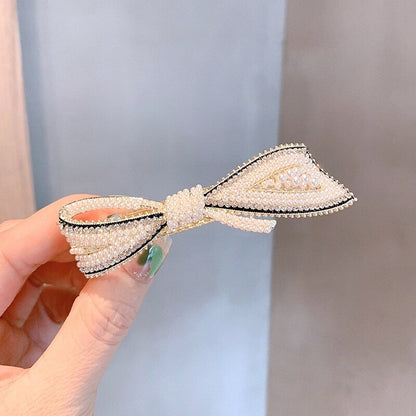 sengpan Barrette for Women Girl Hair Accessories Fashion Alloy Rhinestone Pearl Bow Knot Hair Clip Hairpin Wholesale