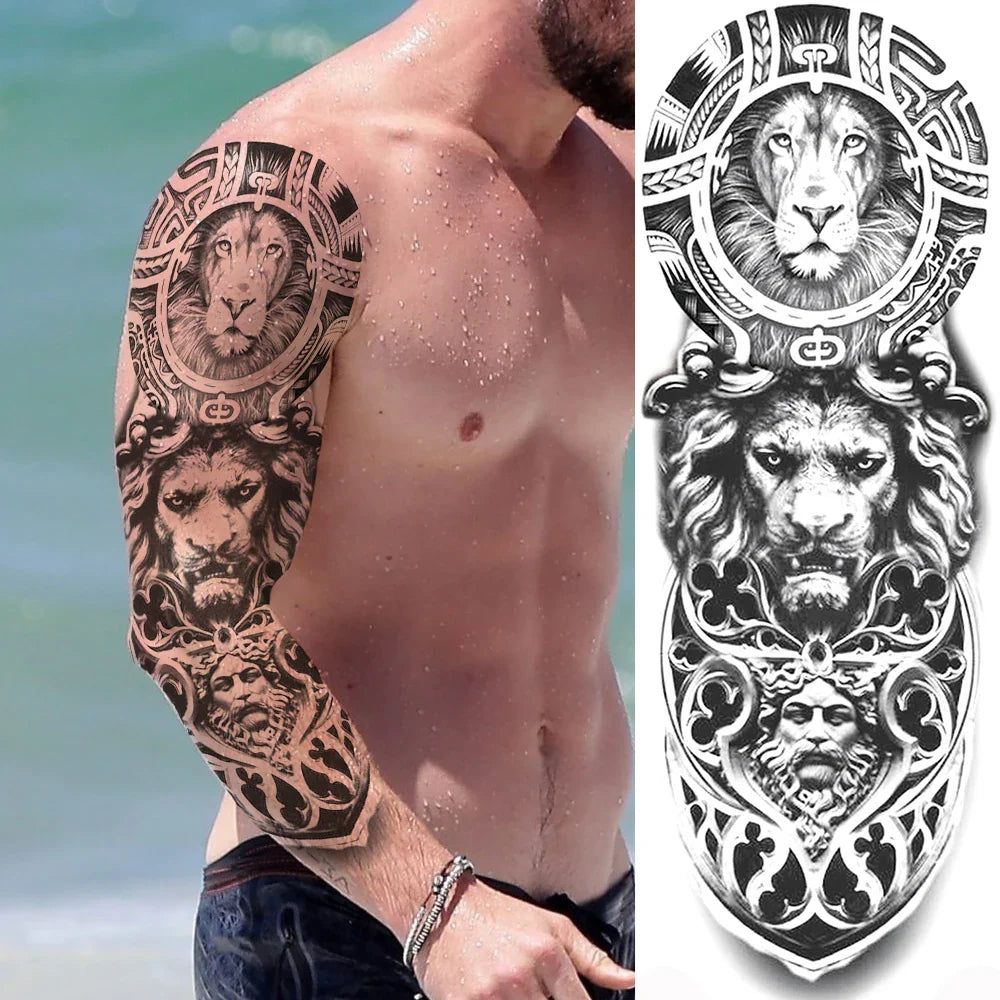 sengpan Sexy Full Arm Temporary Tattoos Sticker For Women Men Adult Gun Nun Vines Realistic Fake Tattoo Sleeves Large Tatoos Paste