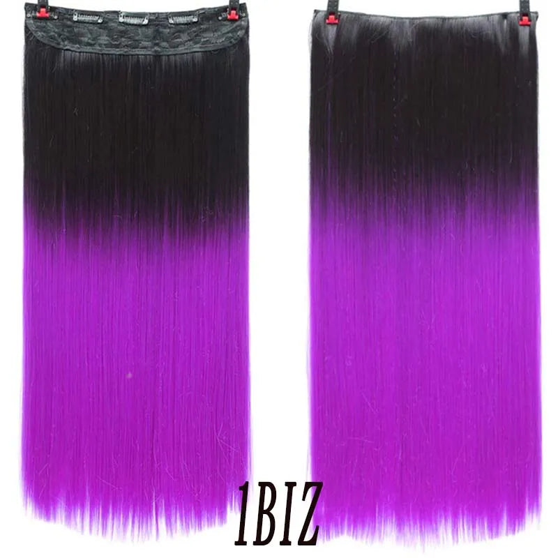 sengpan  24inche 5Clip Long Straight Hair Gradient Straight Hair Synthesis Hair Extension High Temperature Women Hair Extension