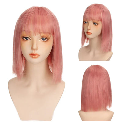 sengpan Women's Short wig Synthetic Short Straight BOb Wigs With Air Bangs Daily Wear Heat-Resistant Wig Cosplay Short Bob Wig