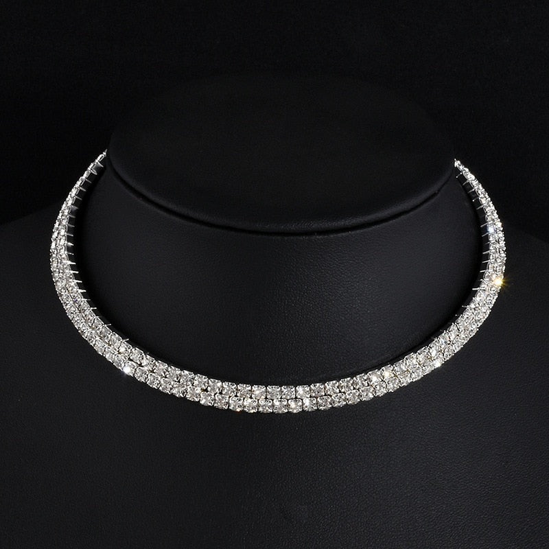 sengpan Women Diamante Rhinestone Choker Necklace Silver Color Wedding Bridal Party Crystal Collar Choker Chain Necklace Jewelry