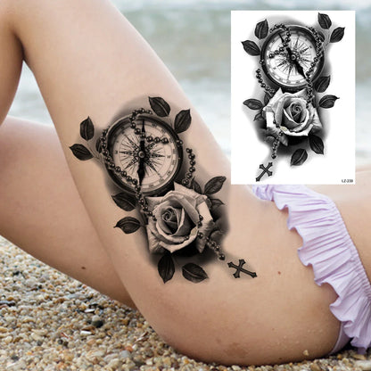 sengpan Sexy Flower Temporary Tattoos For Women Body Art Painting Arm Legs Tattoos Sticker Realistic Fake Black Rose Waterproof Tattoos