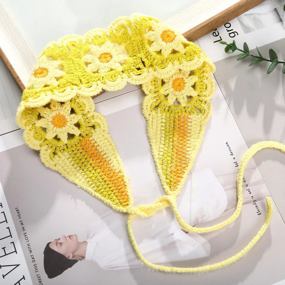 Lianfudai Haimeikang New Crochet Hair Band Women Scarf Solid Color Knitting Headbands Bandanas Wide Elastic Hairbands Fashion Accessories