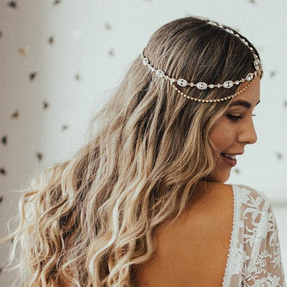 sengpan bridal jewelry set for wedding Crystal Forehead Headband Wedding Bridal Hair Chain Headpiece for Women Rhinestone Waterdrop Head Chain Headwear Hair Jewelry