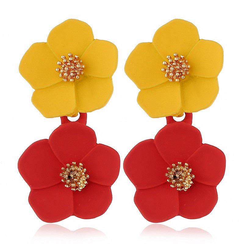 sengpan Double layer Flower Earrings for Women Wedding Party Boho Jewelry Statement Dangle Drop Big Earrings Boucle D'oreille Femme