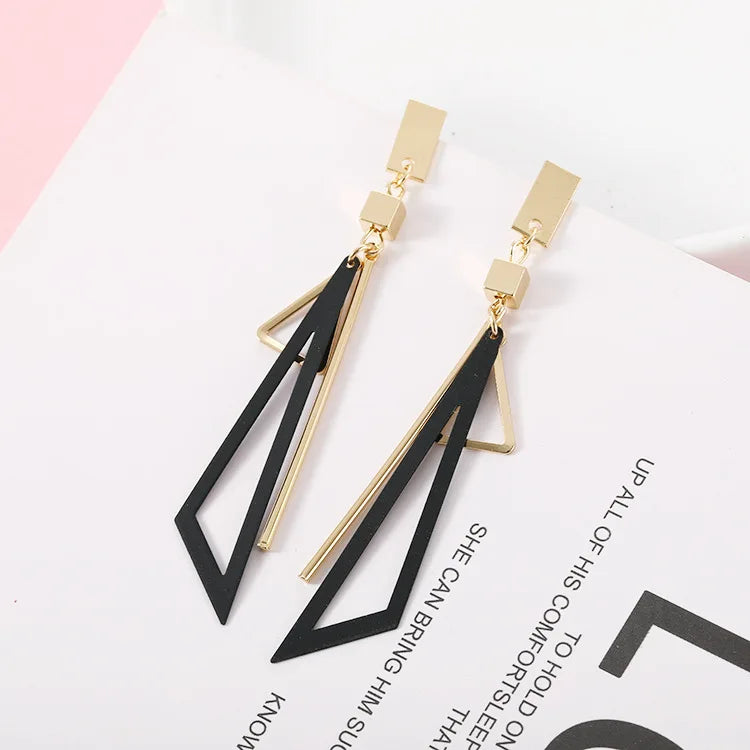 Lianfudai 2024 Korean Long Statement Geometric Triangle Tassel Dangle Drop Earrings For Women Earrings Fashion Jewelry Oorbellen Brincos