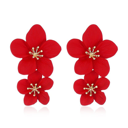 sengpan Double layer Flower Earrings for Women Wedding Party Boho Jewelry Statement Dangle Drop Big Earrings Boucle D'oreille Femme