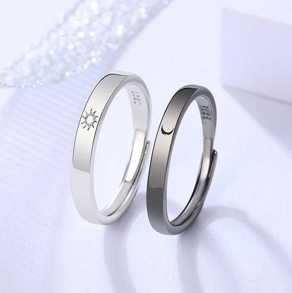 sengpan Christmas wishlist 2Pcs Love Heart Electrocardiogram Couple Open Rings For Women Men Lover Black Silver Color Engagement Wedding Valentine'Day Gift