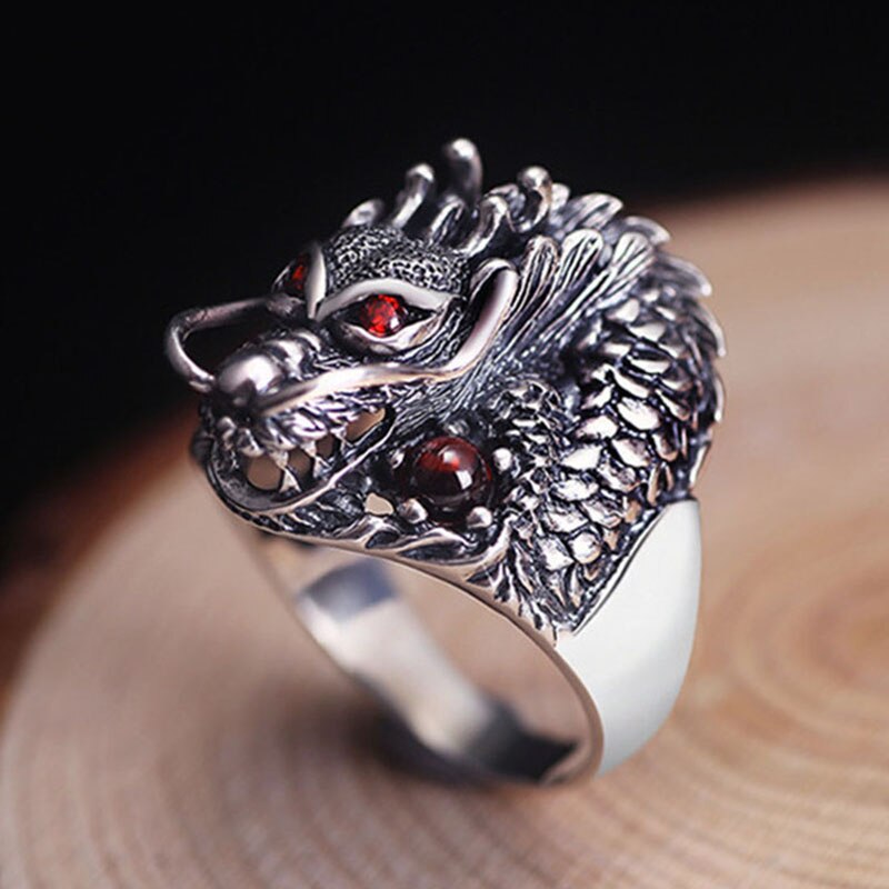 sengpan Christmas decor ideas Retro Men Domineering Dragon Ring Personality Animal Punk Hip Hop Red Glasses Knight Dragon Ring Jewelry Gift