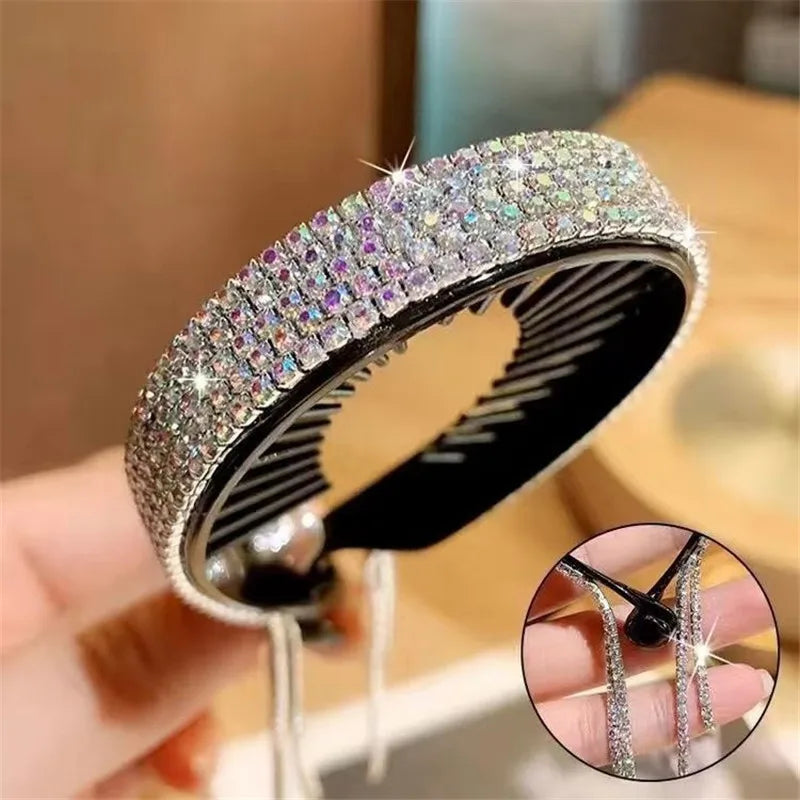 sengpan New Women Elegant Luxury Rhinestone Tassel Ponytail Hair Claws Lady Sweet Meatball Hair Clips Headband Fashion Hair Accessories