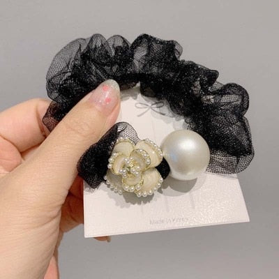 sengpan Women Girl Hair Ties Elastic Bands Camellia Plaid Flower Floral Pearl Bow Knot Scrunchies Korean Head Accessories Wholesale