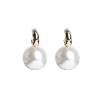 sengpan Fashion Korean Oversized Pearl Drop Earrings for Women Bohemian Golden Round Pearl Wedding Earrings Jewelry Party Gift