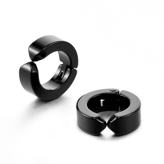 sengpan 1 Pair Men's Stainless Steel Non-Piercing Earring Clip On Ear Stud Cuff  Earrings Men Black ER960