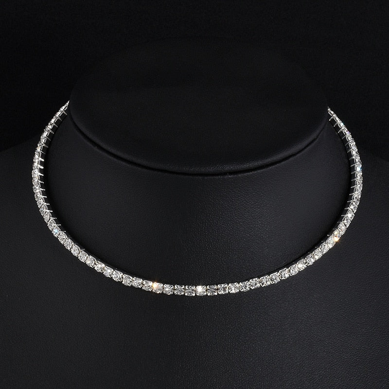 sengpan Women Diamante Rhinestone Choker Necklace Silver Color Wedding Bridal Party Crystal Collar Choker Chain Necklace Jewelry