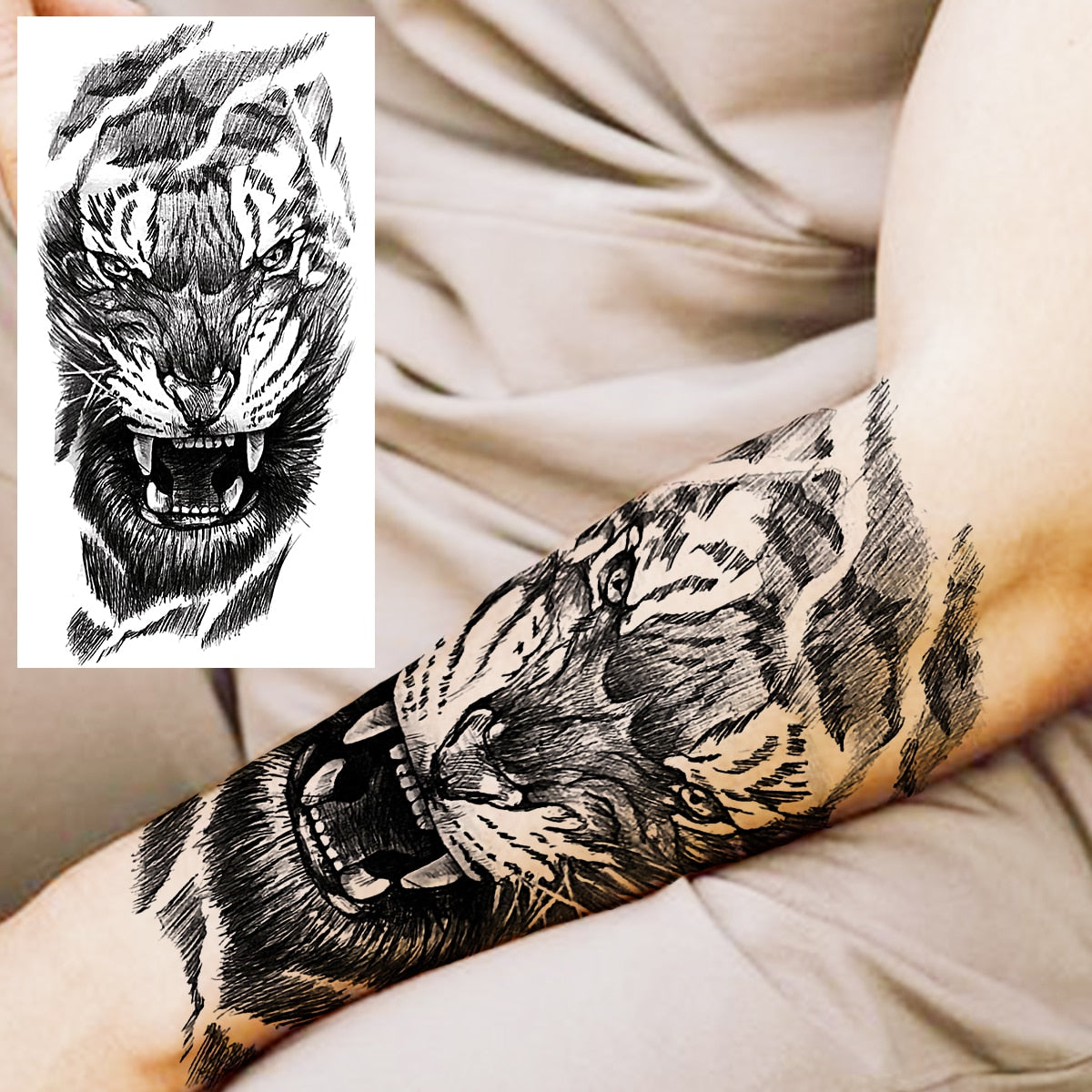 sengpan Praying Lion Cross Temporary Tattoos For Men Women Clown Wolf Tiger Flower Compass Fake Tattoo Sticker Forearm Waterproof Tatoos