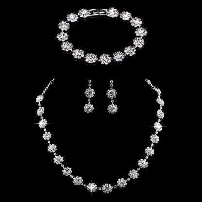 sengpan Silver Color Rhinestone Crystal Bridal Jewelry Sets for Women Necklace Earrings Bracelet Set Wedding Jewelry Accessories