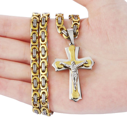 sengpan Mens Jewellery Cross Necklace Locket Gothic Accessories Halloween Punk Cuban Link Chain Jesus Christ Gift Easter Colgante Hombre