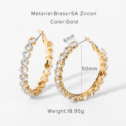 sengpan High Quality 18K Gold Plated Brass Zircon Hoop Earrings For Women Girls 30mm 40mm 50mm Earrings Party Jewelry Accessories