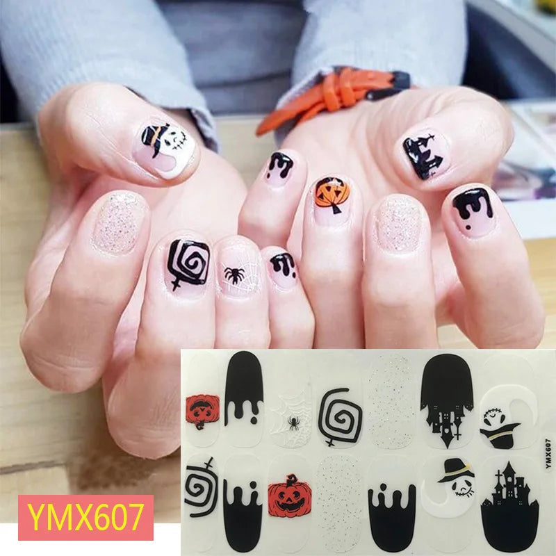 sengpan Baking Free Halloween Nail Stickers Full Sticker Fashion Nail Art Jewelry  Pumpkin Ghost Wholesale Applique Nail Sticker