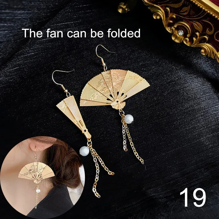 sengpan Chinese style Folding fan modeling Hanging Dangle Women's Earrings Fashion Simple Prevent Allergy Ear hook exquisite 2024 New