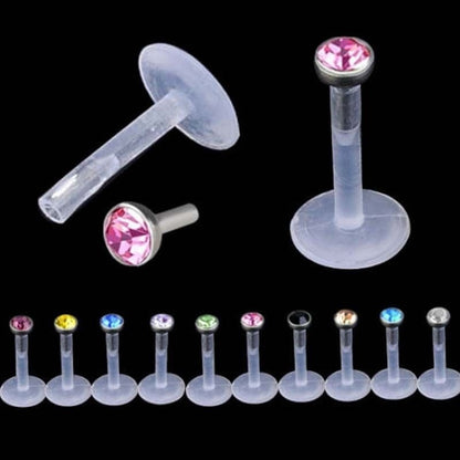 sengpan 6pcs Nose Ring Nipple Piercing 16G Mixed Acrylic Crystal Bar Monroe Labret Stud Lip Ring Flesh Belly Fake Piercing Septum Grillz