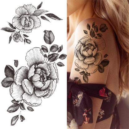 sengpan Lotus Flower Temporary Tattoo For Women Girls Snake Peony Lily Rose Chains Tattoos Sticker Black Blossom Fake Transferable Tatoo