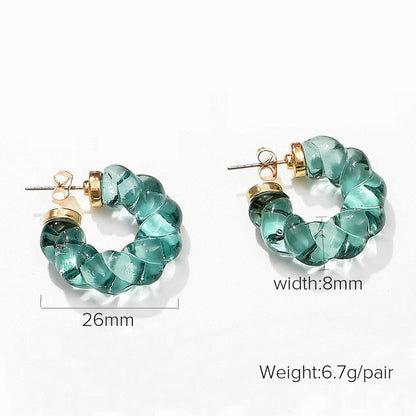 sengpan Creative C Shape Green Resin Twist Hoop Earrings For Women Geometric Transparent Splicing Earrings Accessories Party Gifts