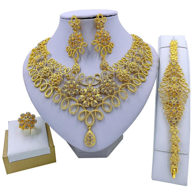 sengpan bridal jewelry set for wedding African Fashion Jewelry Sets Flower Necklace Bracelet Party Elegant Women Earrings Ring Crystal Jewelry Wedding Gift