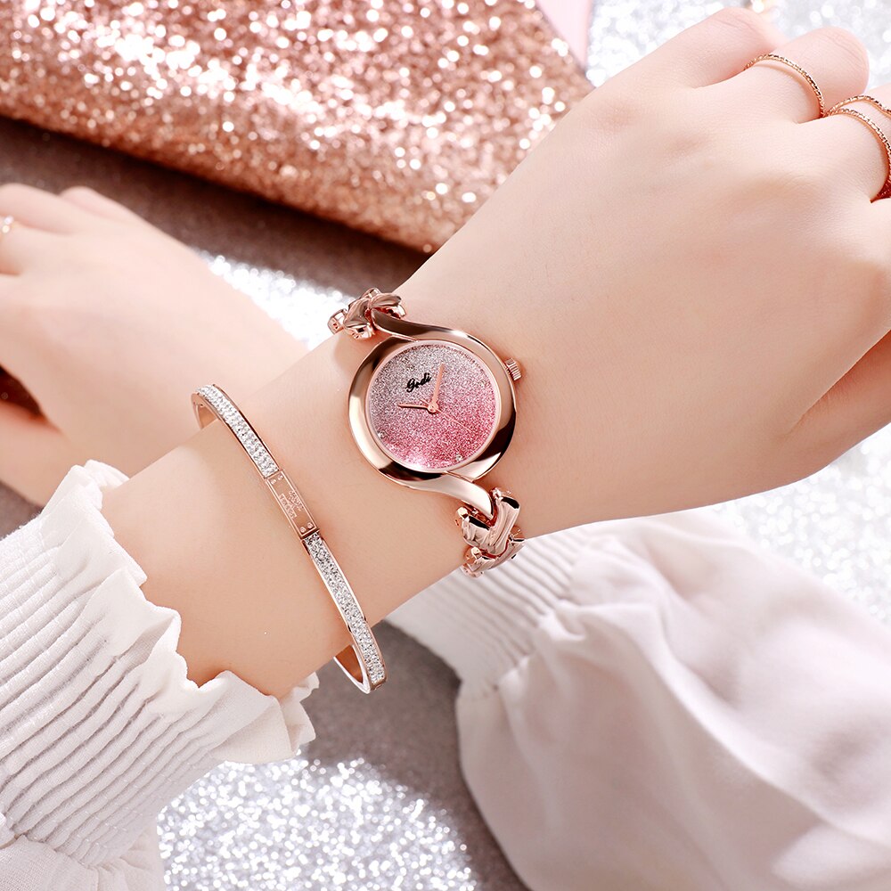 sengpan Women's Watches  Luxury Ladies Bracelet Watch Gradient Rose Gold Small Dial Dress Waterproof Quartz Wristwatch Gift to Women