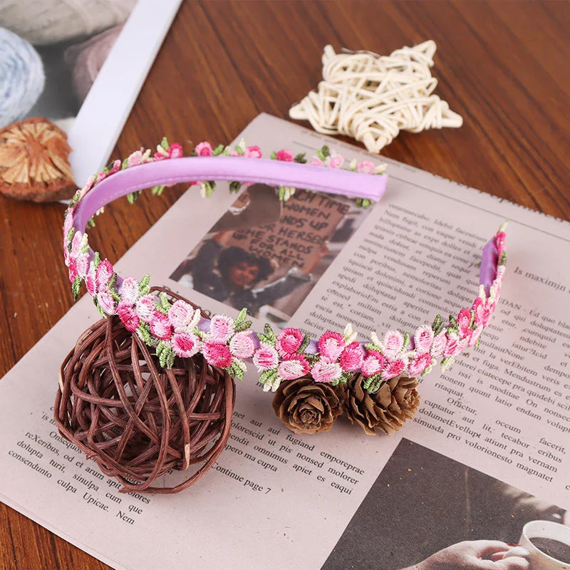 sengpan Boho Chic Daisy Girls Headbands Women Solid Embroidery Flower Hair Bands Kids Candy Chrysanthemum Headwear Hair Accessories