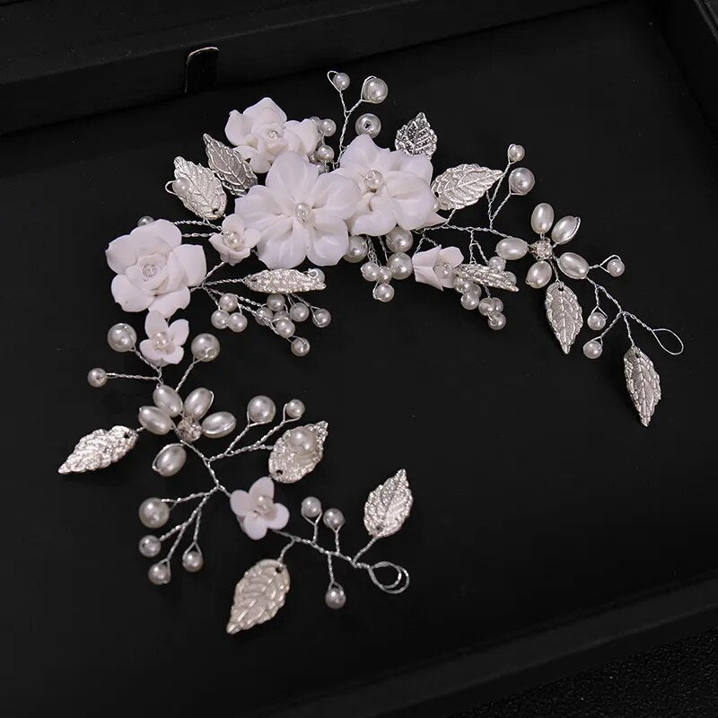 sengpan - bridal jewelry for wedding Pearl Rhinestone Flowers Headband Wedding Hair Accessories For Women Bride Tiara Head Piece Hair Jewelry Silver Color Hairbands