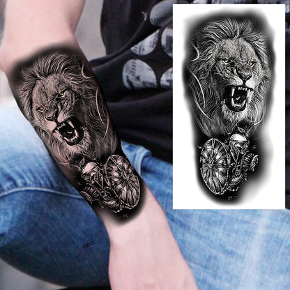 sengpan Praying Lion Cross Temporary Tattoos For Men Women Clown Wolf Tiger Flower Compass Fake Tattoo Sticker Forearm Waterproof Tatoos