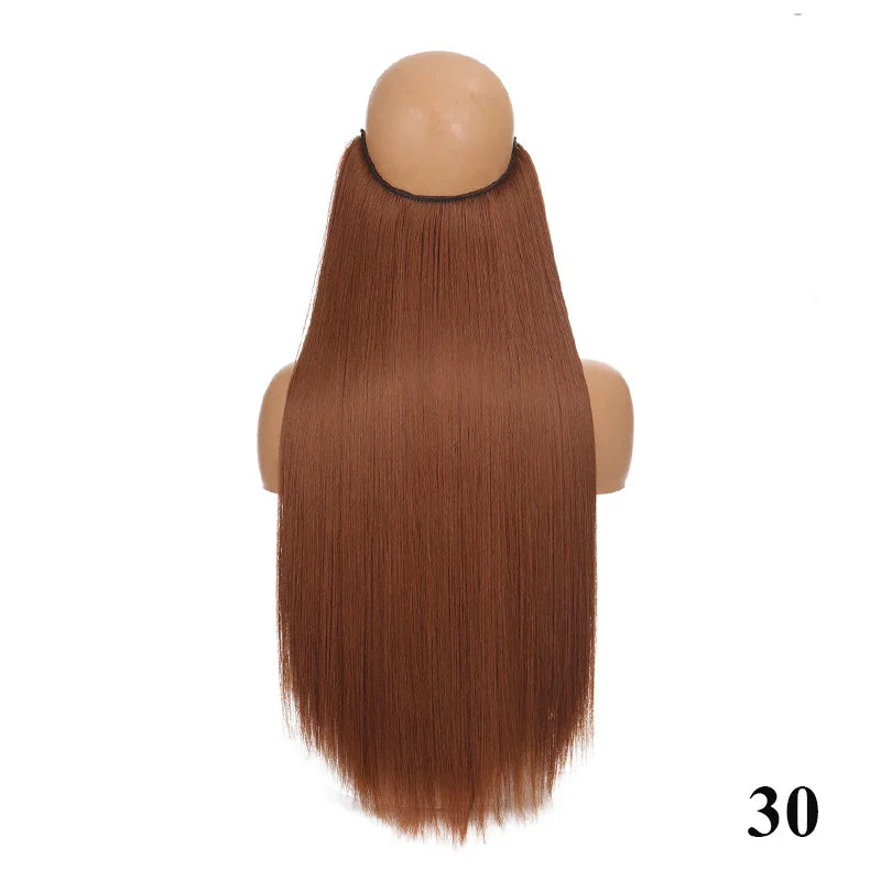 sengpan Synthetic 24inch Invisible Hair Wire Without No Clip Hair Extension Fishing Line Wig Wavy Hair Female False Hair Piece