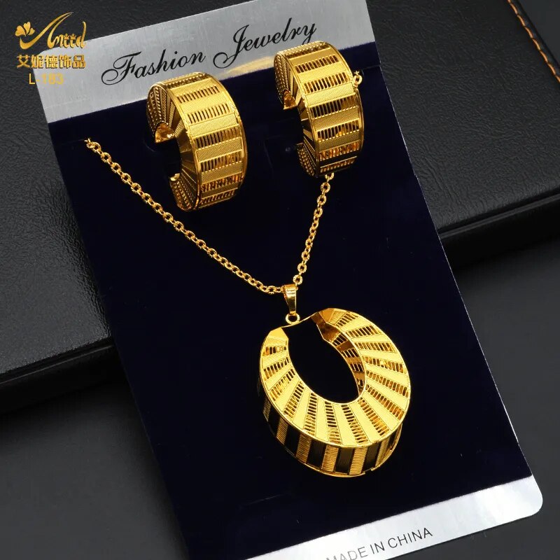 sengpan - Ethiopian Fashion Necklace Earrings Jewelry Set New Pendant Necklace Sets For Women Moroccan Wedding Party Gifts