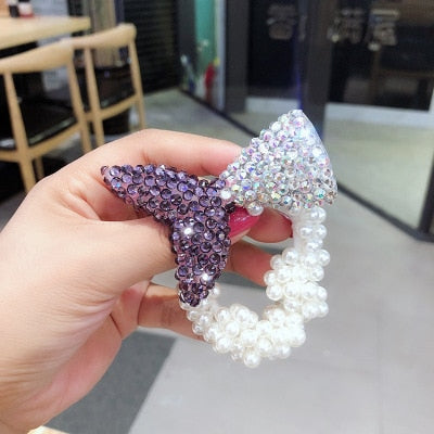 sengpan Women  Scrunchies Hair Ties Elastic Rubber Bands Adult Pearl Bow Knot Bear Animal Fashion Girl Korean Accessories Lady Wholesale