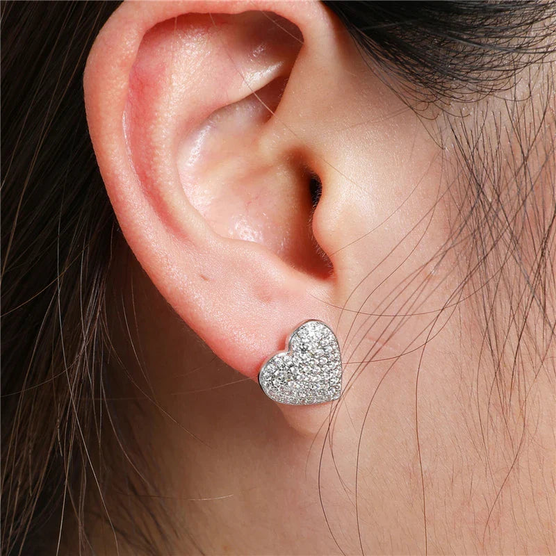 sengpan Hip Micro 1Pair Heart Shape Pave Baguette Cubic Zircon Stone Ice out Stud CZ Earring Bling Copper Earrings For Women Men Jewelry