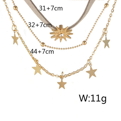 sengpan New Evil Eye Crystal Pendant Necklace Coin Women's Necklace Set Multi-layer StarMoon Alloy Imitation Pearl Pendant Necklace