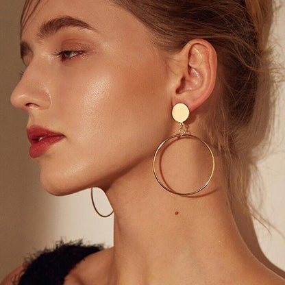 sengpan Simple Hollow Fashion Gold Color Clip on Earrings Geometric Big Round Ear Clips Without Piercing for Women Earrings Jewelry